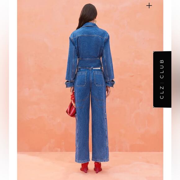 cult gaia georgia blue cut out lapel denim cotton jean jacket coat size large - Picture 5 of 11